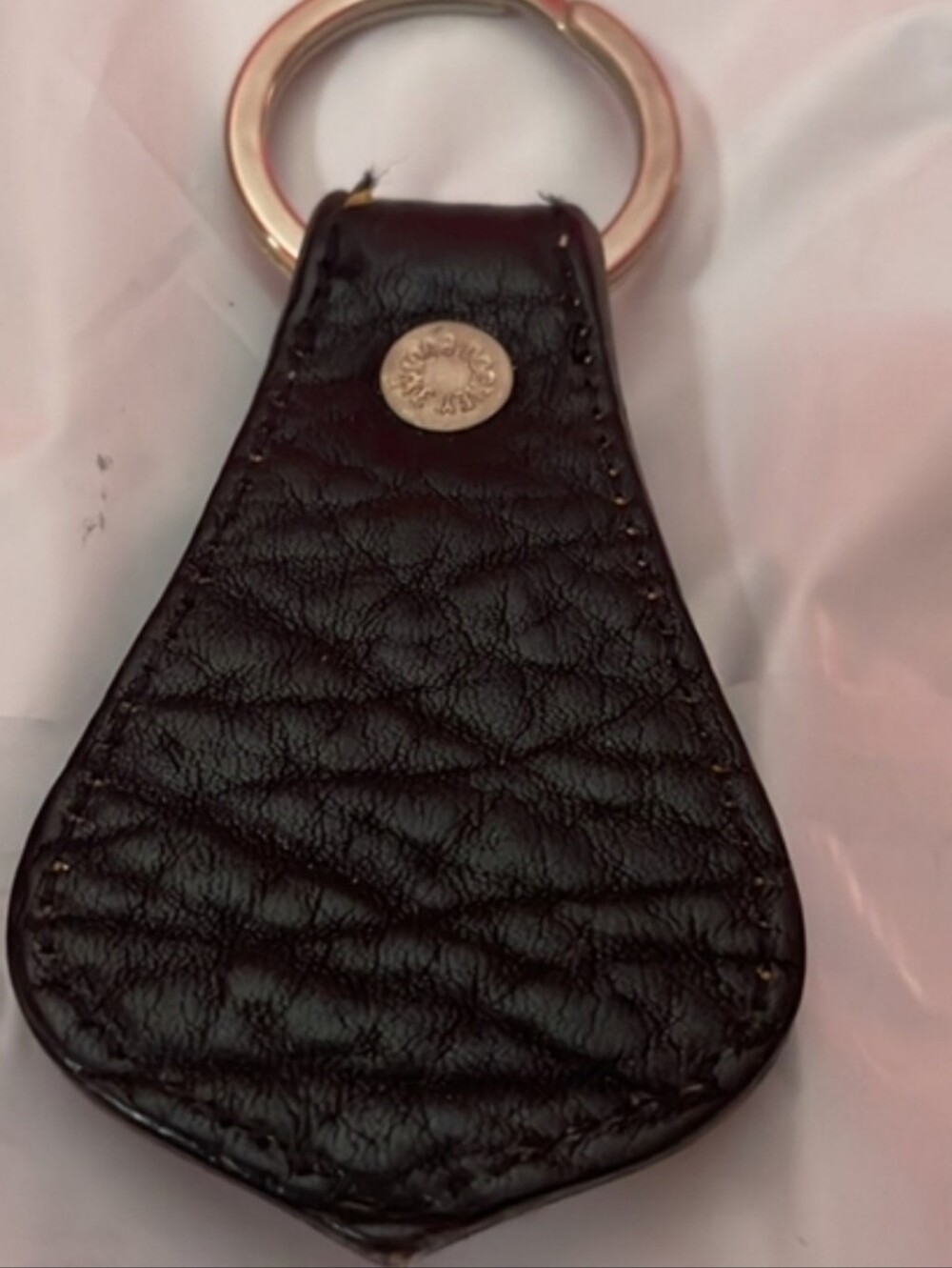 Dooney & Bourke Black and Tan Leather Key Ring with Brass Duck Medallion - Picture 2 of 5